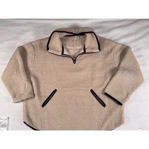 Barbour Womens Wildsmith Popover Sherpa Fleece Cream Quarter Zip Pullover  12 US